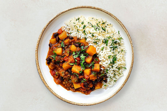 Butternut Squash Chili with Cilantro Lime Rice